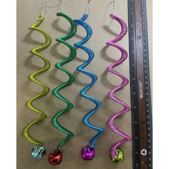 Feather Tree Bell Ornaments 4 Assort Colorful Bell Twist Metal Spring - Picture 6 of 6